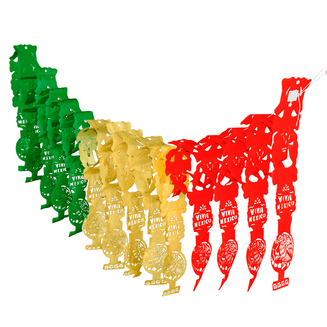ADORNO DE PAPEL FESTON ESCUDO TRICOLOR PARA FIESTA MEXICANA. 10 PZAS