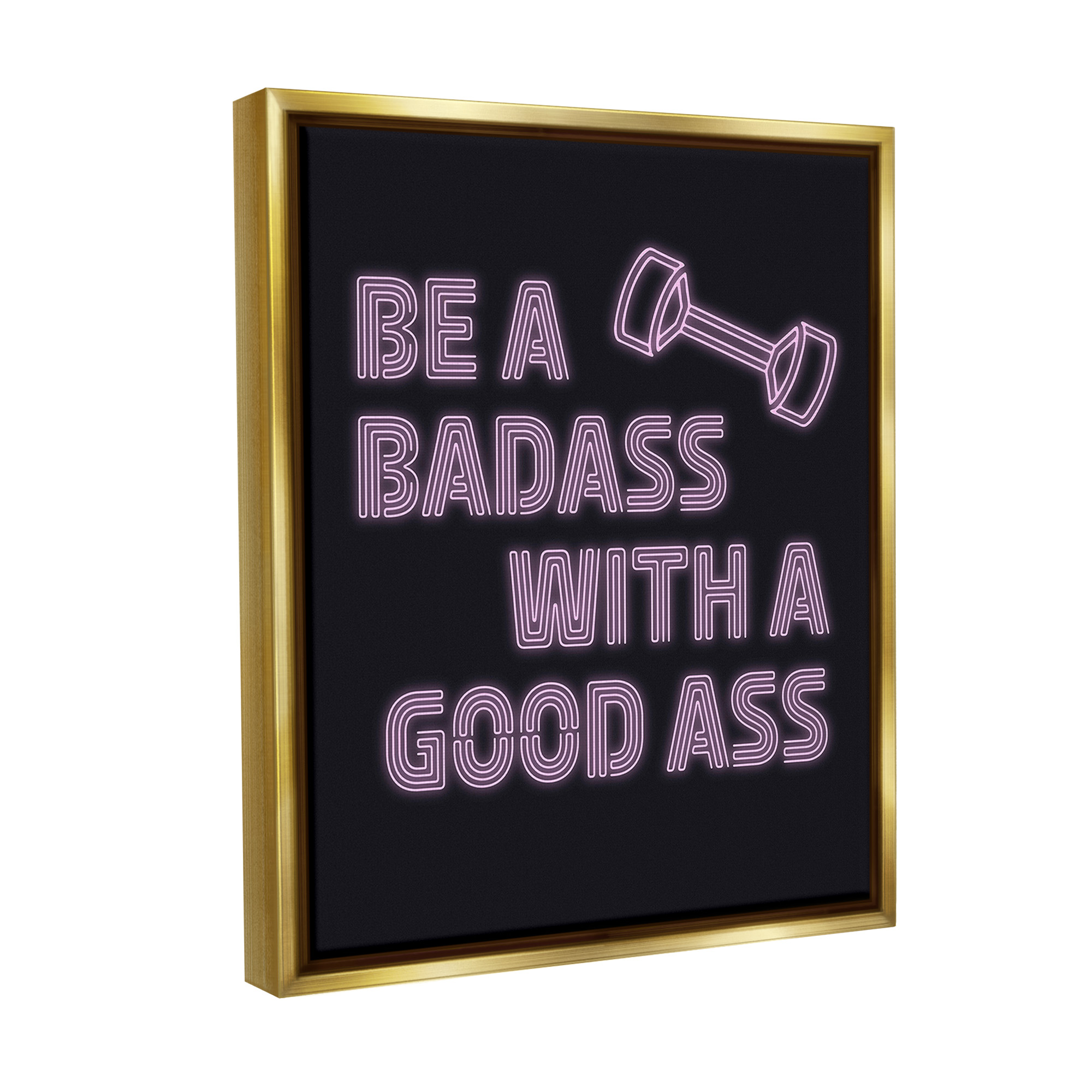 Stupell Industries Bad*ss With Good A** Inspirational Painting Gold Floater Framed Canvas Art Print Wall Art, 25 x 31