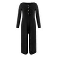thumbnail image 4 of Diufon Jumpsuits for Women Solid Color Wide Leg Palazzo Long Sleeve Button Down Rompers with Pockets, 4 of 7
