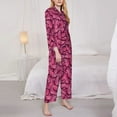 thumbnail image 3 of Fuzoiu Pink Butterfly Print Women's Long-Sleeved Pajama,Lounge Button Down Nightwear,Womens Notch Collar Pajama Set-Small, 3 of 7