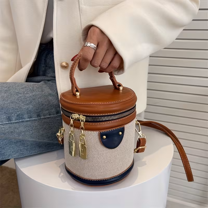 DeepBrown, variant on Snake Vintage Bag, Handheld One Shoulder Women'S Bag, Crossbody Bucket Bag, Cylinder Bag