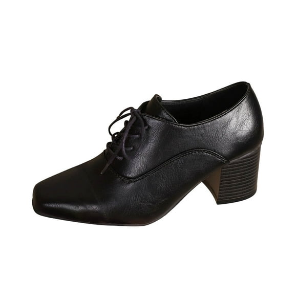 Wdhugt Womens Square Toe Oxford Shoes High Chunky Heel Lace Up Front Thick Heel Solid Faux Leather Casual Four Season Shoes Size 9.5 Us 26.5Cm