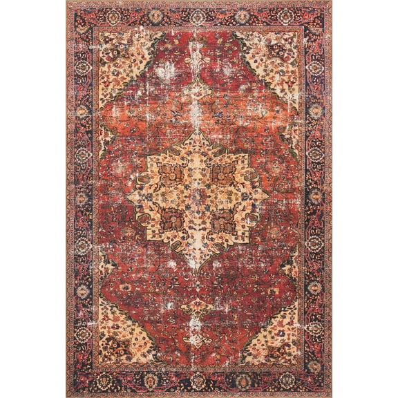 Loloi Loren Collection LQ-07 Red / Navy Oriental Area Rug 1'-6" x 1'-6" Sample Swatch