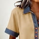 thumbnail image 5 of Pantalones Cortos de Denim de las Mujeres Color Bloque Manga Corta Sudadera de Cuello de Tortuga para las Mujeres, Sudadera de Botón Casual con Costura de Denim, 5 of 7