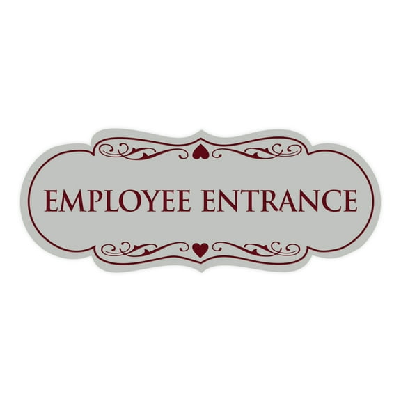 Designer Employee Entrance Sign(Light Grey / Burgundy) - Small
