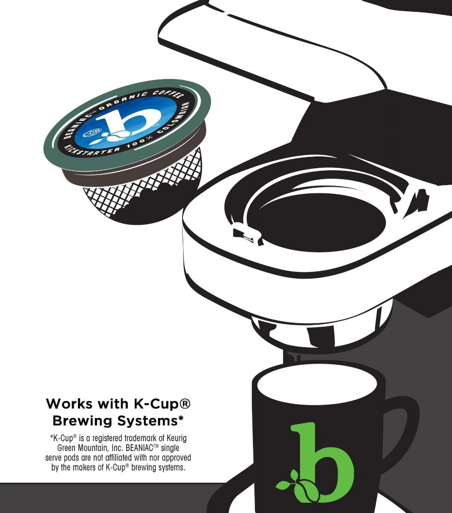 beaniac Organic Kickstarter 100% Colombian, Medium Light Roast, Single Serve Compostable K Cup Coffee Pods, Organic Arabica Coffee, Keurig Brewer Compatible, 30 Count
