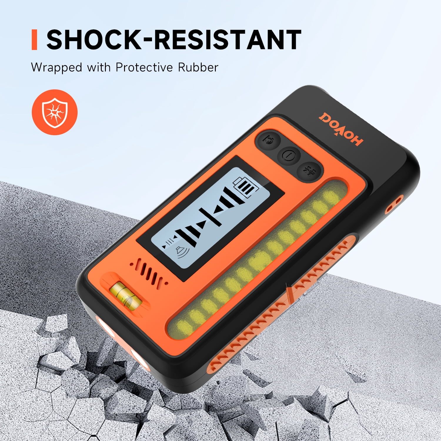 DOVOH High Accuracy Laser Level Receiver : Dual LCD Display, Loud Speaker, 197 ft in Sunlight, IP54 Shock Resistant, DR1