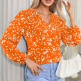 thumbnail image 2 of Ruyang Women's Casual Boho Floral Print Chiffon Blouses Smocked V Neck Long Sleeve Loose Tops Shirts Tan Work Top Women, 2 of 4