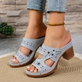 thumbnail image 5 of THDHVS Slippers for Women,Womens Sandals,Women's Fashion Casual Versatile Solid Color Hollow Carved Style Fashion Thick Heel Sandals Gray, 5 of 10