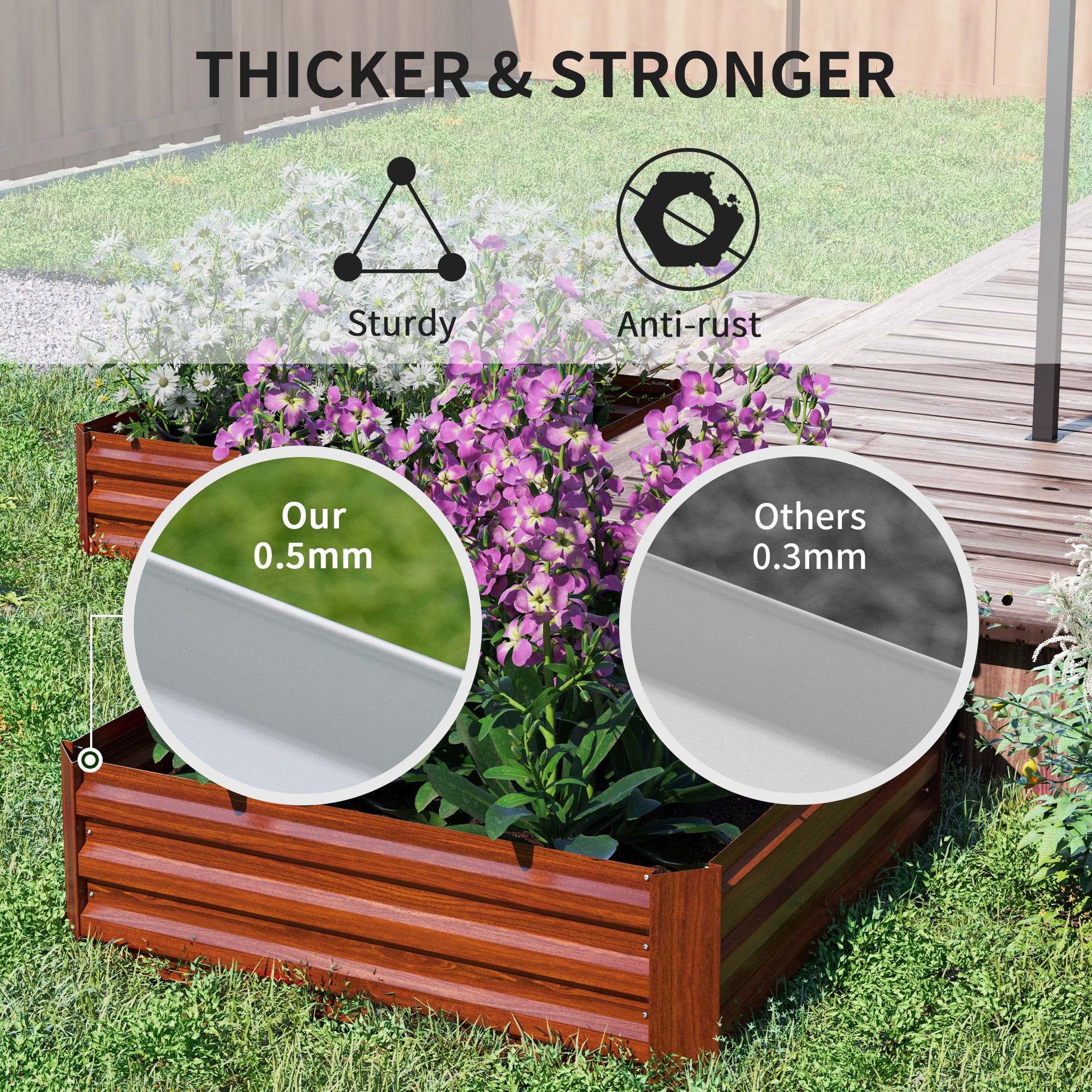 Outsunny 39'' x 39'' x 12'' Set of 2 Raised Garden Bed, Elevated Planter Raised Bed with Galvanized Steel Frame for Growing Flowers, Herbs, Dark Brown