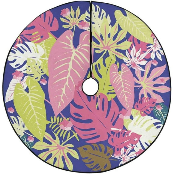 RYLABLUE Graphical Tropical Leaves Xmas Christmas Tree Skirt Stand Mat for Holiday Party Decoration Indoor Outdoor 36 inches