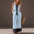 thumbnail image 5 of Miluxas Business Casual Linen Outfits for Women Vest Tops Pant Suits Dressy 2 Piece Sets Summer Crop Blazer Wide Leg Work Pants Light Blue XXL(XXL), 5 of 9