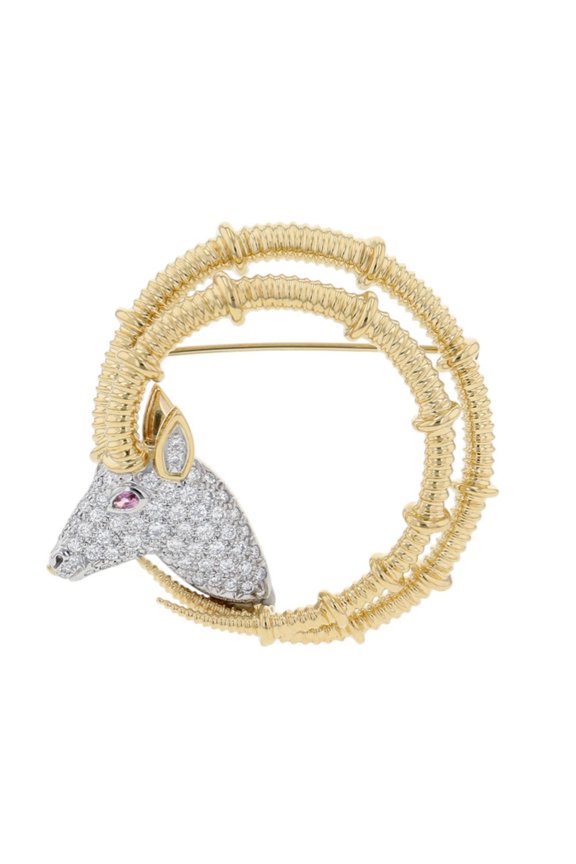Pre-Owned Tiffany & Co. Jean Schlumberger Ibex Brooch with Diamonds and Pink Sapphires (0.87ct...