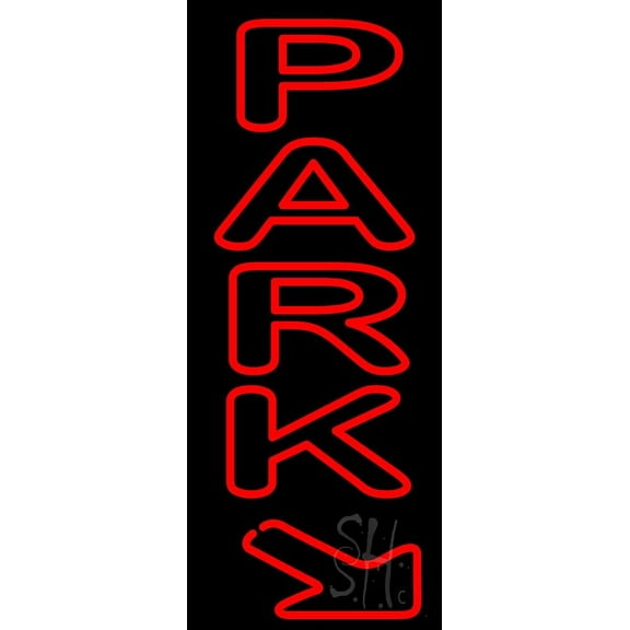 Park With Arrow LED Neon Sign 13 x 32 - inches, Clear Edge Cut Acrylic Backing, with Dimmer - Bright and Premium built indoor LED Neon Sign for Bar decor.
