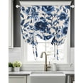 thumbnail image 5 of Navy Blue Botanical Peony Tie Up Curtains for Window, Thermal Insulated Balloon Shade Adjustable Rod Pocket Curtains Valance Panels for Kitchen Bathroom Cafe 42 x 45 Vintage Floral Blossom, 5 of 6