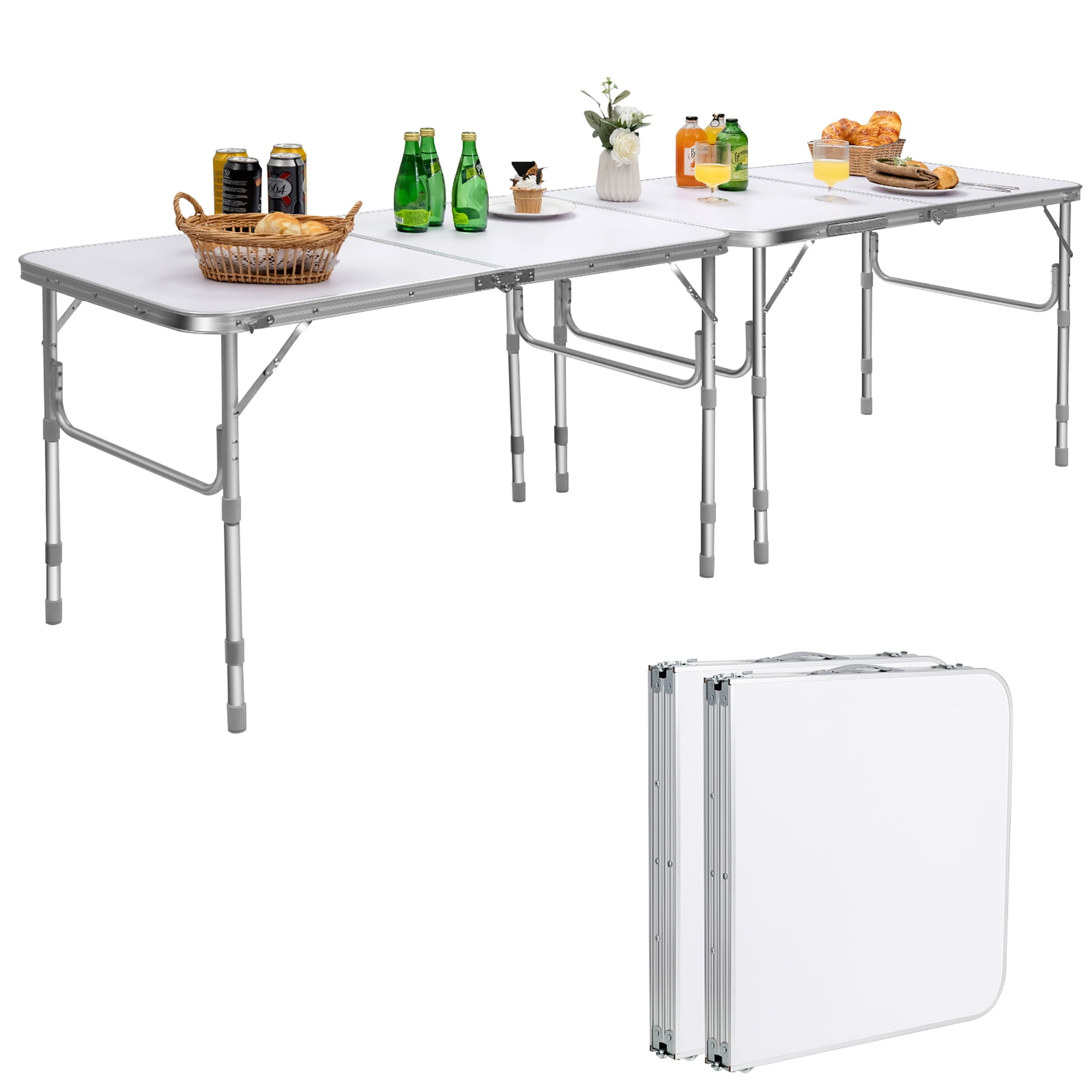 Aluminium Folding Table w/ Storage Adjustable Height Camping Outdoor Picnic BBQ 
