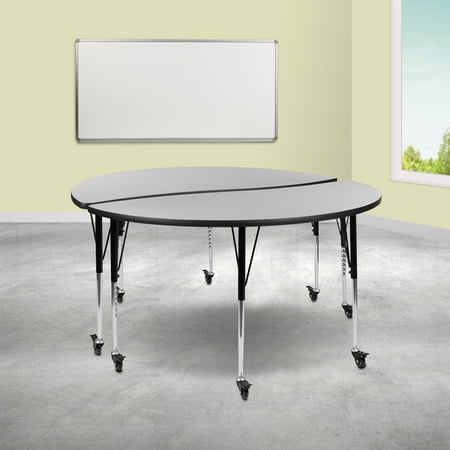 BizChair 2 Piece Mobile 60" Circle Wave Flexible Grey Thermal Laminate Adjustable Activity Table Set