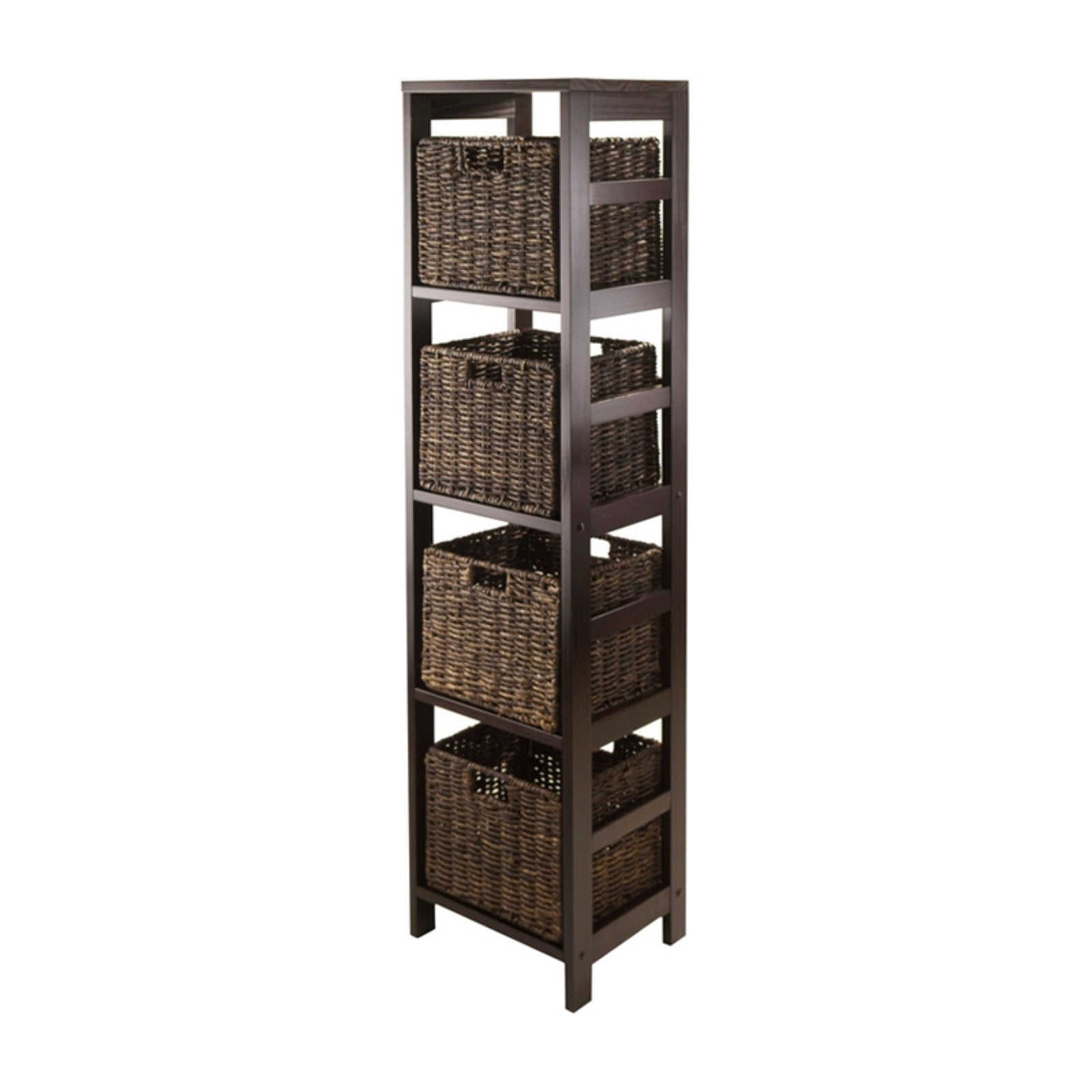 Winsome Wood Granville 5Pc Storage Set, Shelf & 4 Foldable Chocolate
