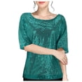 thumbnail image 1 of Hauts d'Été pour Femmes Décontracté Couleur Unie Paillettes Col Rond Manches Courtes T-Shirt Surdimensionné pour Femmes Vert Foncé L, 1 of 3