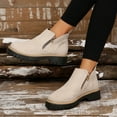 thumbnail image 3 of Womens Platform Ankle Boots 2025 Fashion Casual Side Zipper Round Toe Chunky Mid Heel Walking Booties Winter Fall Beige Size 6, 3 of 7