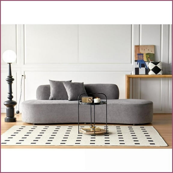 90 4-Seater Modern Curved Velvet Sofa with Throw Pillows High-Density Foam Couch for Living Room, Office, Apartment | Grey