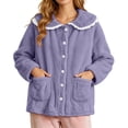 thumbnail image 2 of uublik Women's Fleece Bed Jacket with Front Pockets Button Front Cozy Lounge Wear for Sleeping Purple, 2 of 7