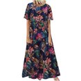 thumbnail image 1 of Moda Mujer Verano Casual Cuello Redondo Estampado Froral Manga Corta Vestido Suelto Fridja  bnh336, 1 of 1
