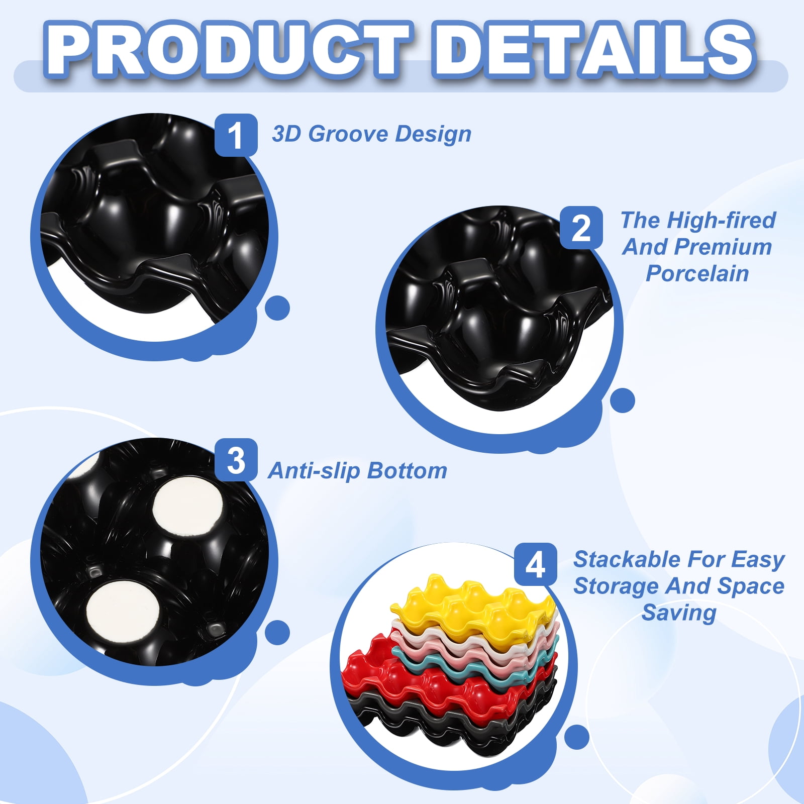 Uxcell 2Pcs Ceramic 6 Cups Egg Tray Holder, Porcelain Eggs Container for Home Countertop Kitchen Storage Refrigerator Fridge Decorative Serving Display, Black