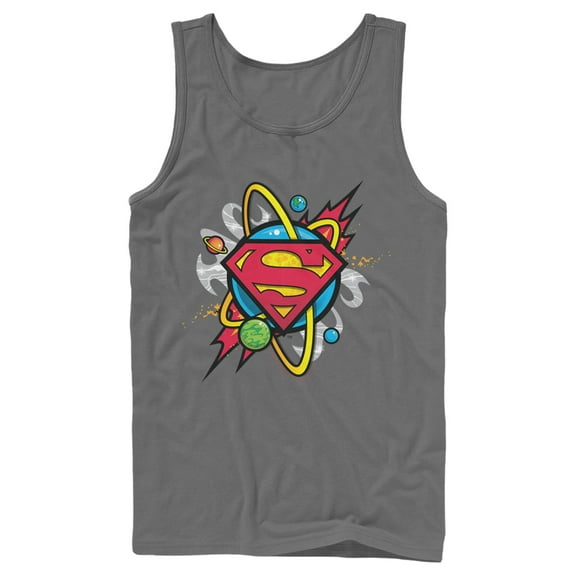 Men's Superman Logo Solar System Tank Top Charcoal X Large