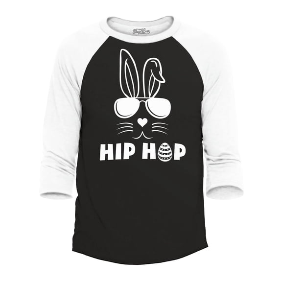 Shop4Ever Men's Hip Hop Bunny Rabbit Easter Raglan Baseball Shirt Large Black/White