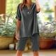 thumbnail image 2 of Camisetas de Algodón de Manga Larga para Mujer, Algodón de Verano Y Lino, Manga Corta con Cuello en V Y Pantalones Cortos, 2 of 9