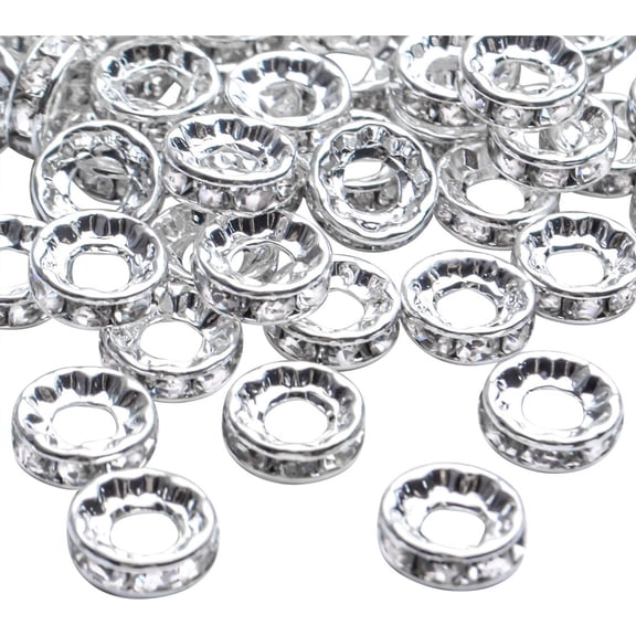 Rhinestone Spacer Beads, 100Pcs Crystal Large Hole European Metal Beads Supplies for DIY Jewelry Making