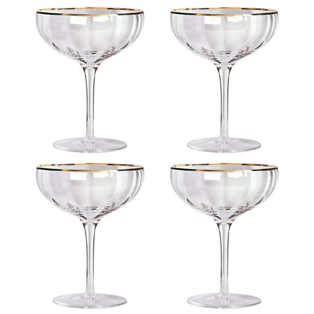 4 Pcs of Glass Cocktail Glass Set, Champagne Glasses with Gold Rim, 8.79 fl oz / 260 ml, Great for Cocktails and Champagne