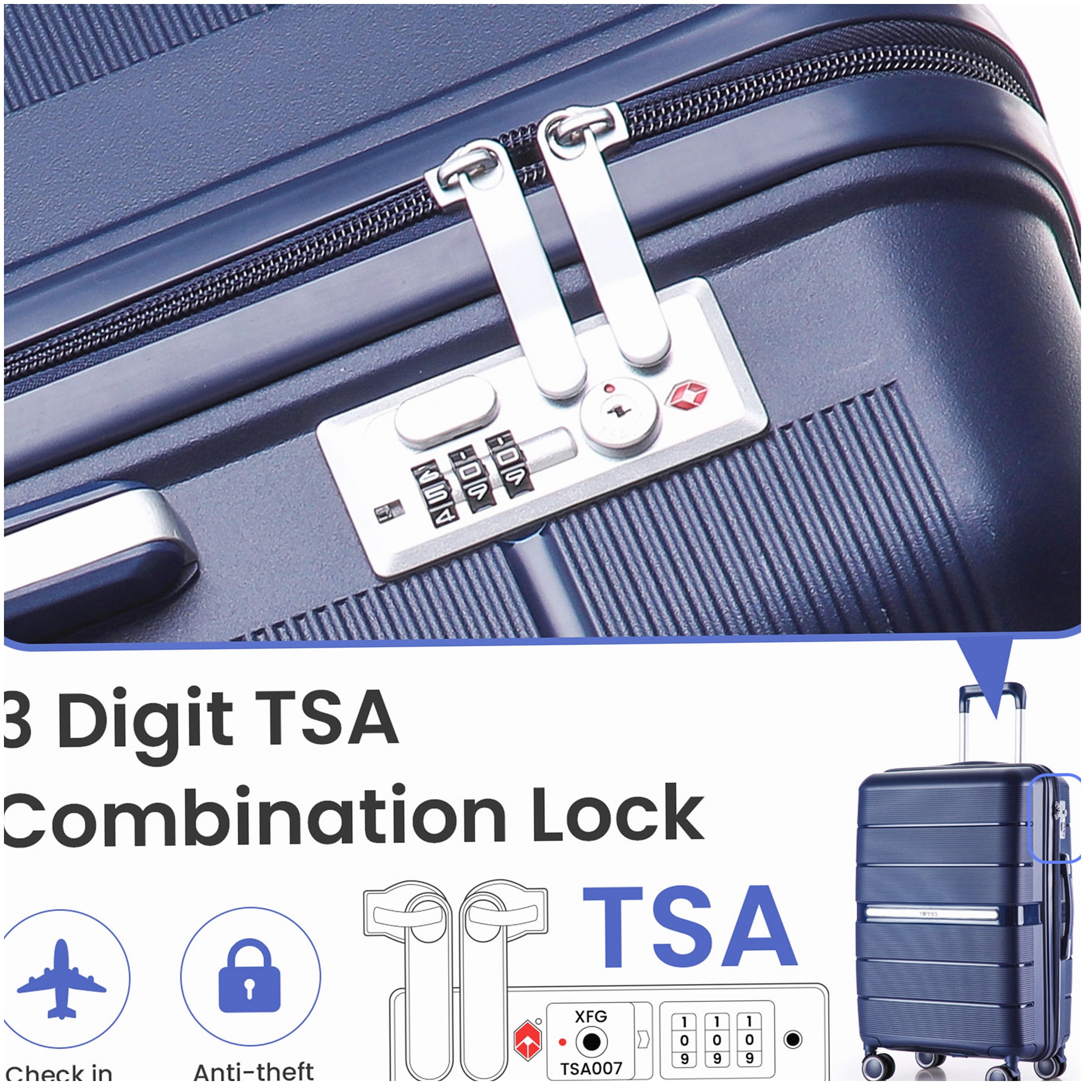MANGIJOY Navy Blue Expandable Hardshell Suitcase Set of 4, Lightweight Luggage with 360° Spinner Wheels, TSA Lock, and Organized Interior