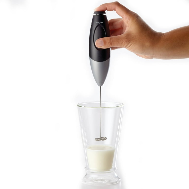 BonJour Battery-Powered Black Stainless Steel Milk Frother with