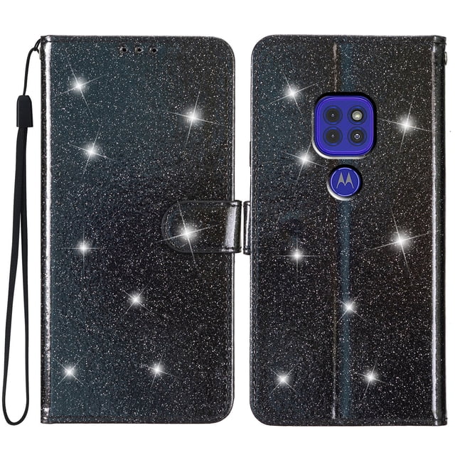 Compatible avec Motorola Moto E7 Plus Étui Portefeuille Pailleté Étincelant avec Poche pour Cartes et Rabat