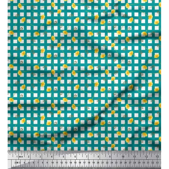 Soimoi Green Rayon Fabric Leaves & Floral Geometric Decor Fabric Printed Yard 42 Inch Wide