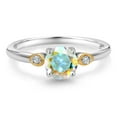 thumbnail image 2 of Gem Stone King 925 Silver and 10K Yellow Gold Mercury Mist Mystic Topaz and Lab Grown Diamond 3-Stone Engagement Ring for Women (1.03 Cttw, Round 6MM, Gemstone November Birthstone, Size 7), 2 of 4