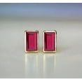 thumbnail image 2 of Solitaire Bezel Set 2Ct Emerald Cut Lab-Created Red Ruby Stud Earrings 14K Yellow Gold Plated 925 Silver, 2 of 2