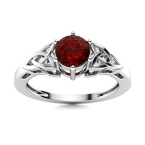 Mooneye Celtic Knot 5 mm Round Garnet 925 Sterling Silver Women Valentines Day Gifts Ring Jewelry
