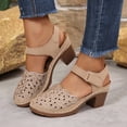 thumbnail image 3 of Women's Low Block Chunky Sandals Flowers Hollow out Comfortable Close Toe Ankle Strap Party Dress Pumps Strappy Buckle Heeled Shoes Beige Size 8.5, 3 of 5