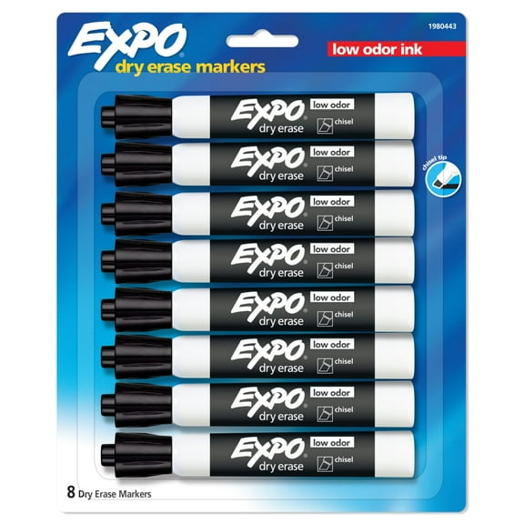 Expo Low Odor Dry Erase Markers, Chisel Tip, Black, 8 Count