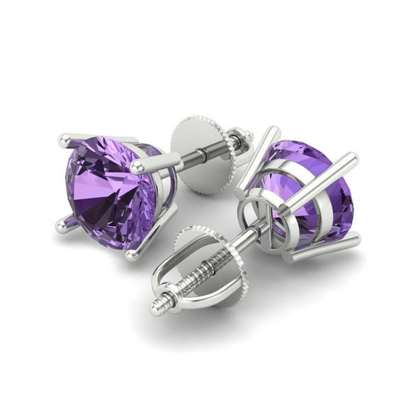 4 Ct Round Cut Studs Purple Alexandrite 14K White Solid Solid Gold Everyday Dainty Earrings Screw Back
