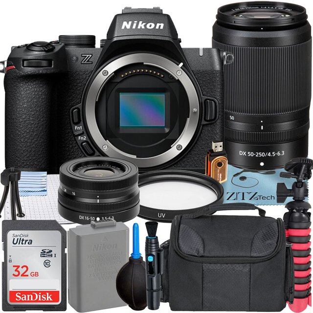 Nikon Z50 II Mirrorless Camera with 16-50mm + 50-250mm VR Lens + 32GB SanDisk Memory Card + UV Filter + ZeeTech Accessory Bundle