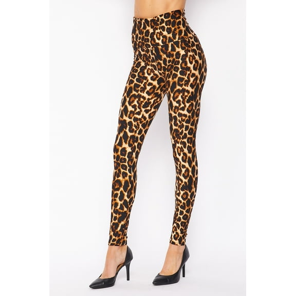 Buttery Smooth Bold and Beautiful High Waist Leopard Leggings - 5 Inch Waist (One Size Regular,Brown)