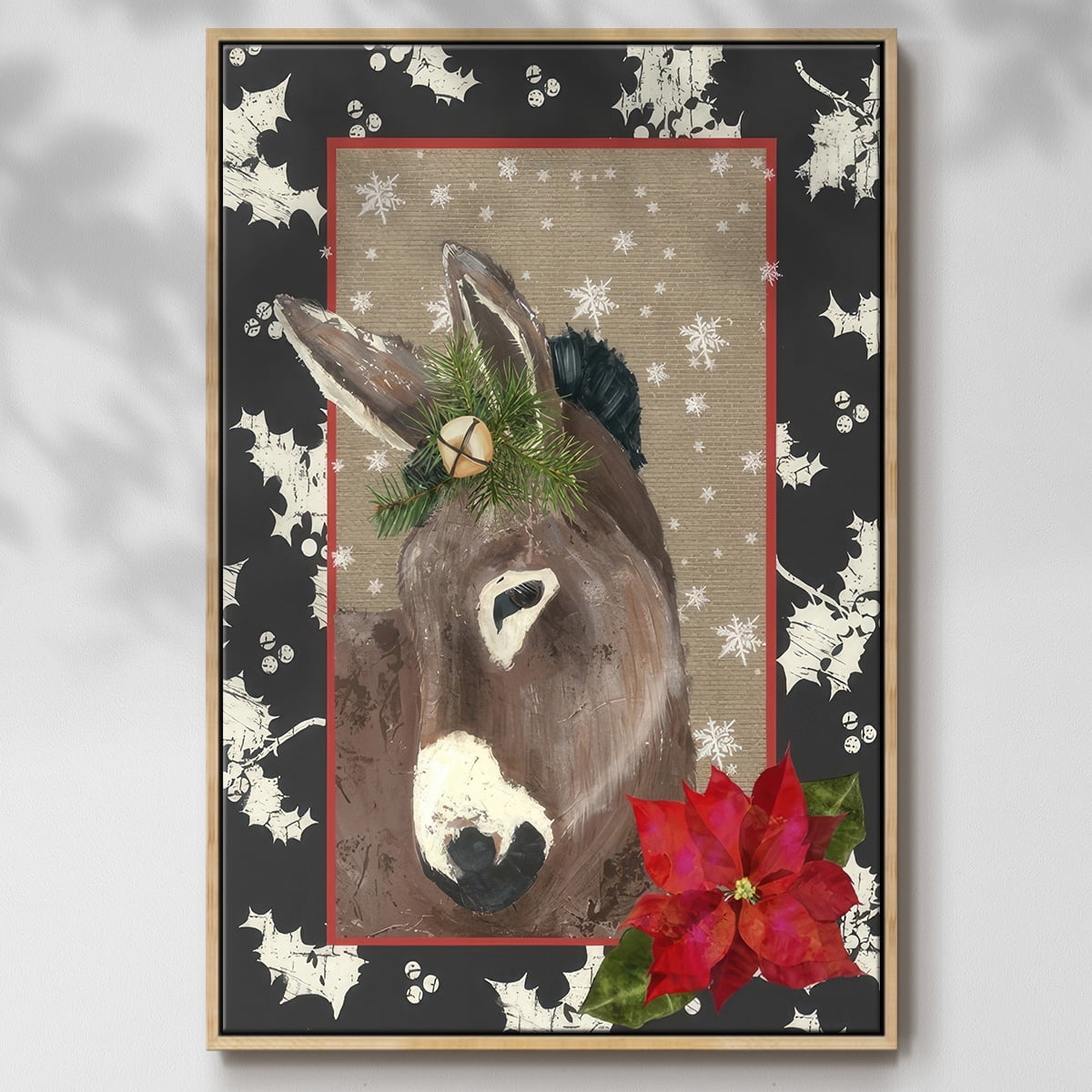 County Christmas Farm III - Framed Gallery Wrapped Holiday Canvas - 27 x 41 - Natural Wood Frame