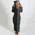 thumbnail image 4 of Women 2023 Winter Plush Onesie Pajamas Color Block Cute Bear Ear Hooded Romper Full Zip Lounge Furry Footed Pajamas, 4 of 7