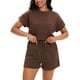 thumbnail image 1 of Conjunto de verano de 2 piezas para mujer ATHLECHIC, con camiseta de manga corta y pantalones cortos, talla XL, color marrón, 1 of 1