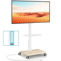 RTVR Mobile TV Stand with Wheels for Home Decor, with Power Outlet Heavy Duty TV Stand Wheels for 32-60 Inch TVs, White