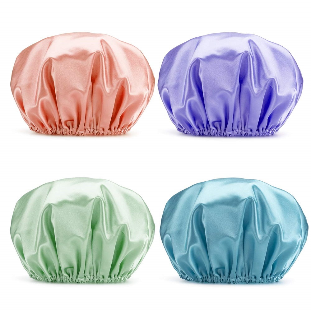 Shower Caps Double Layers Waterproof Bathing Shower Hats for Women Long